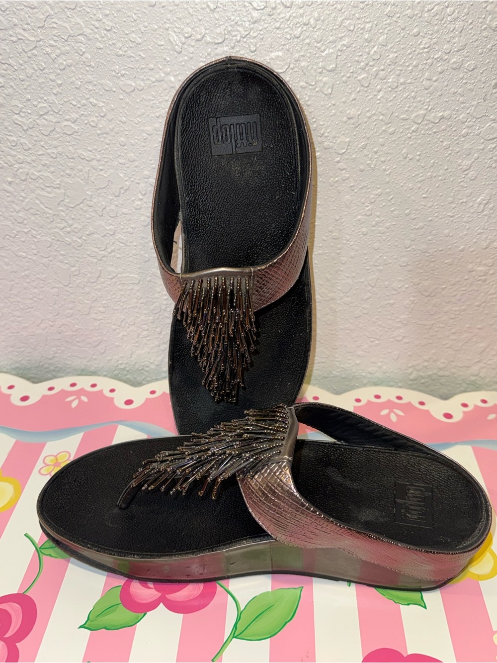 FitFlop Sandals Beaded Fringe Cha Cha Bronze Size 9